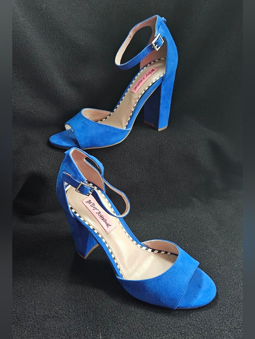 Betsey Johnson "Jacki" Blue Suede Block Heel Sandals - Size 9